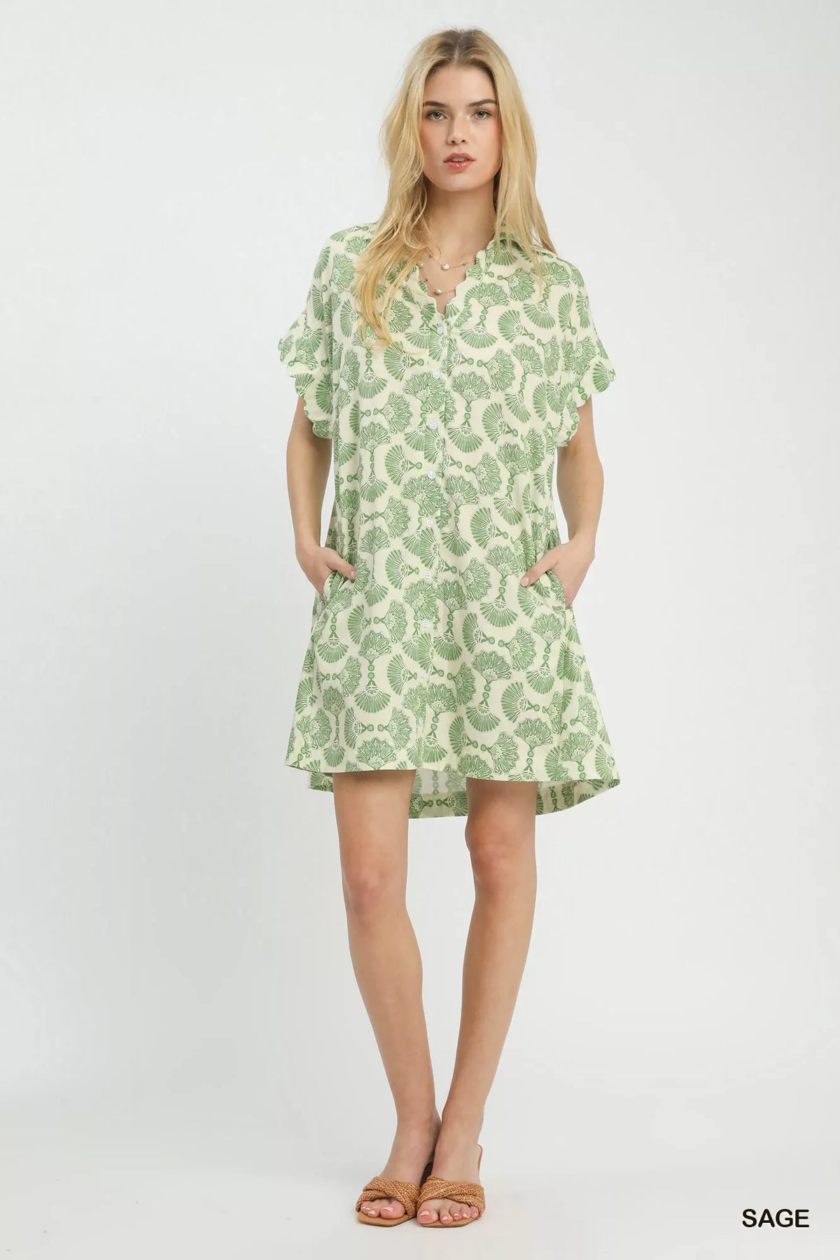 Umgee Printed Button Front Shirt Dress