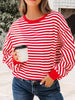 Stripe Exposed Seam Drop Shoulder Casual Top