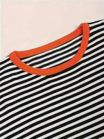Plus Size Contrast Striped Long Sleeve Sweater