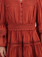 Ruffle Lace Trim Long Sleeve Dress