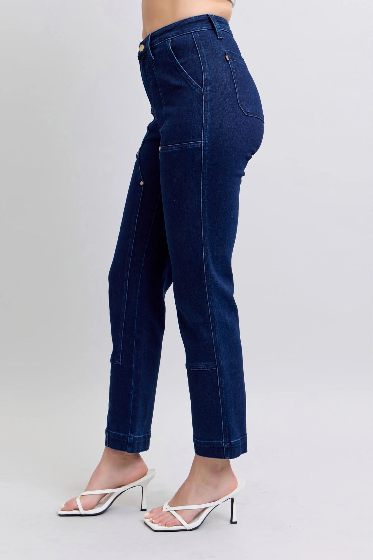 Judy Blue Full Size Hw Work Wear Knee Patch Straight Jeans Plus Size - Ladyez
