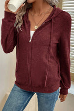 Drawstring Zip Up LongSleeve Hooded Jacket