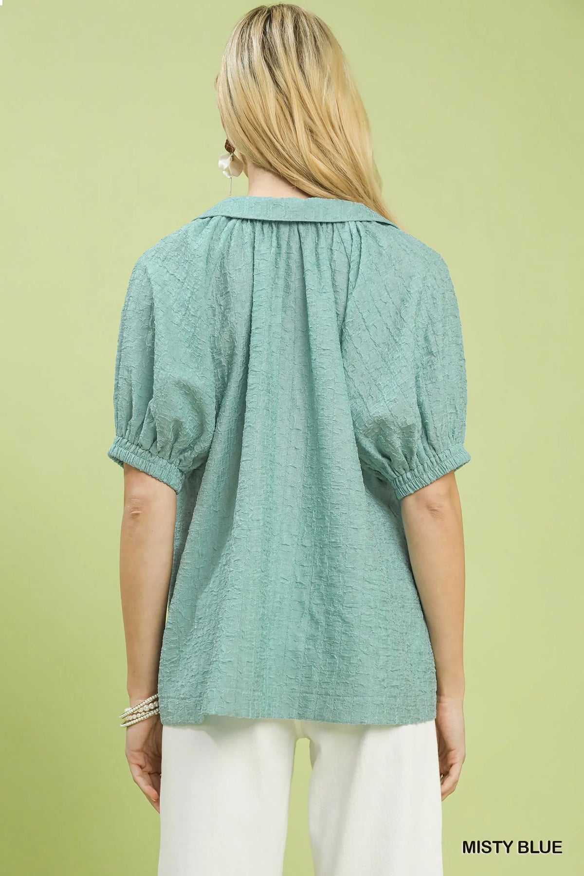 Umgee Textured Trim Detail Short Sleeve Top