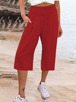 Smocked Wide-Leg Capri Pants