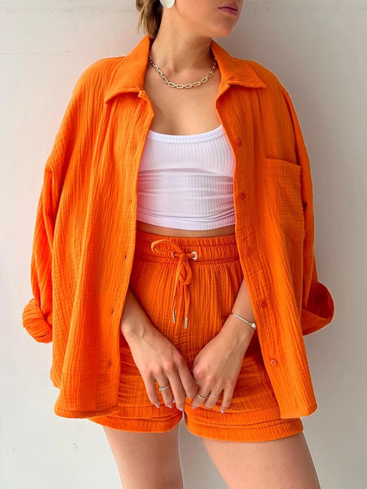 Button Up Shirt and Shorts Set