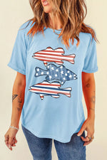 Patriotic Fish Graphic Short Sleeve T-Shirt