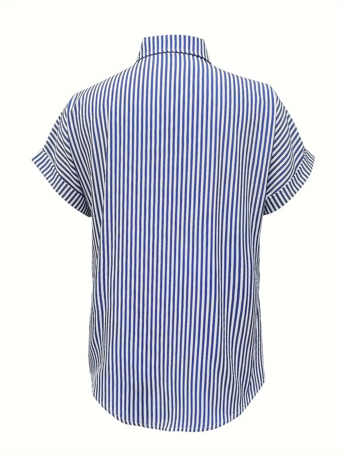 Full Size Striped Button-Up Casual Shirt with Pocket Plus Size - Ladyez