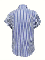 Full Size Striped Button-Up Casual Shirt with Pocket Plus Size - Ladyez