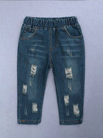 Children's Color Block Shirt & Ripped Jeans Set