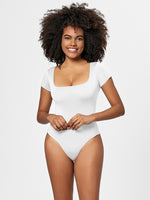 Full Size Square Neck Short Sleeve Bodysuit - Ladyez