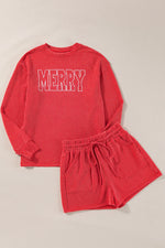 MERRY Round Neck Long Sleeve Top and Shorts Lounge Set - Ladyez