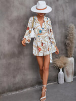 Cutout Front Printed Long Sleeve Romper