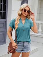 Florira Notched Short Sleeve T-Shirt - Ladyez