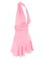 Halter Neck Ruffle Hem Mini Dress