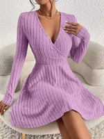 Ribbed Knit Wrap Mini Dress