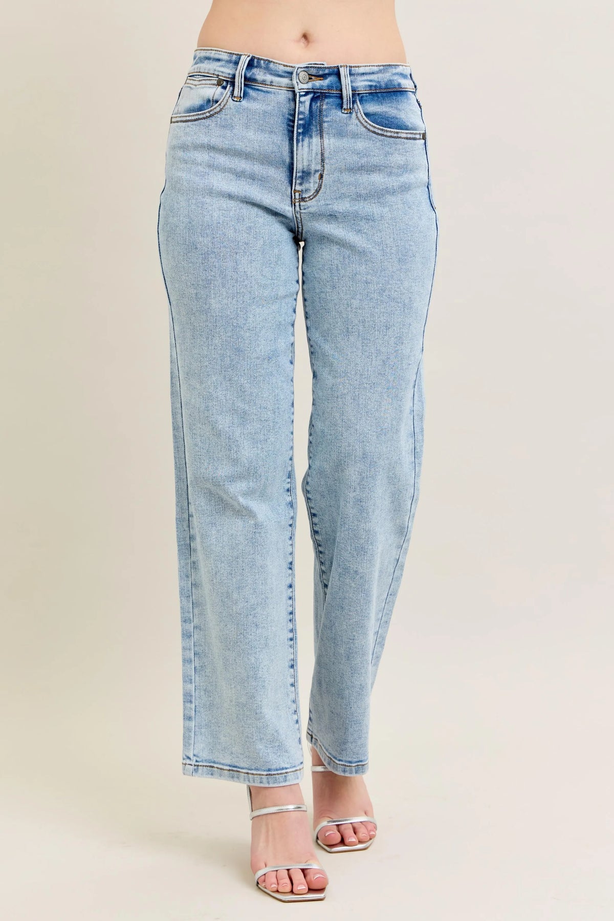 Judy Blue Full Size High Waist Stone Wash Straight Jeans Plus Size - Ladyez