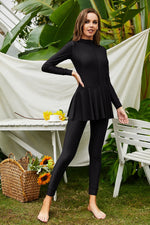Mock Neck Long Sleeve One-Piece Swimwear - Ladyez