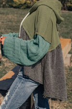 Color Block Waffle Knit Raw Hem Hoodie