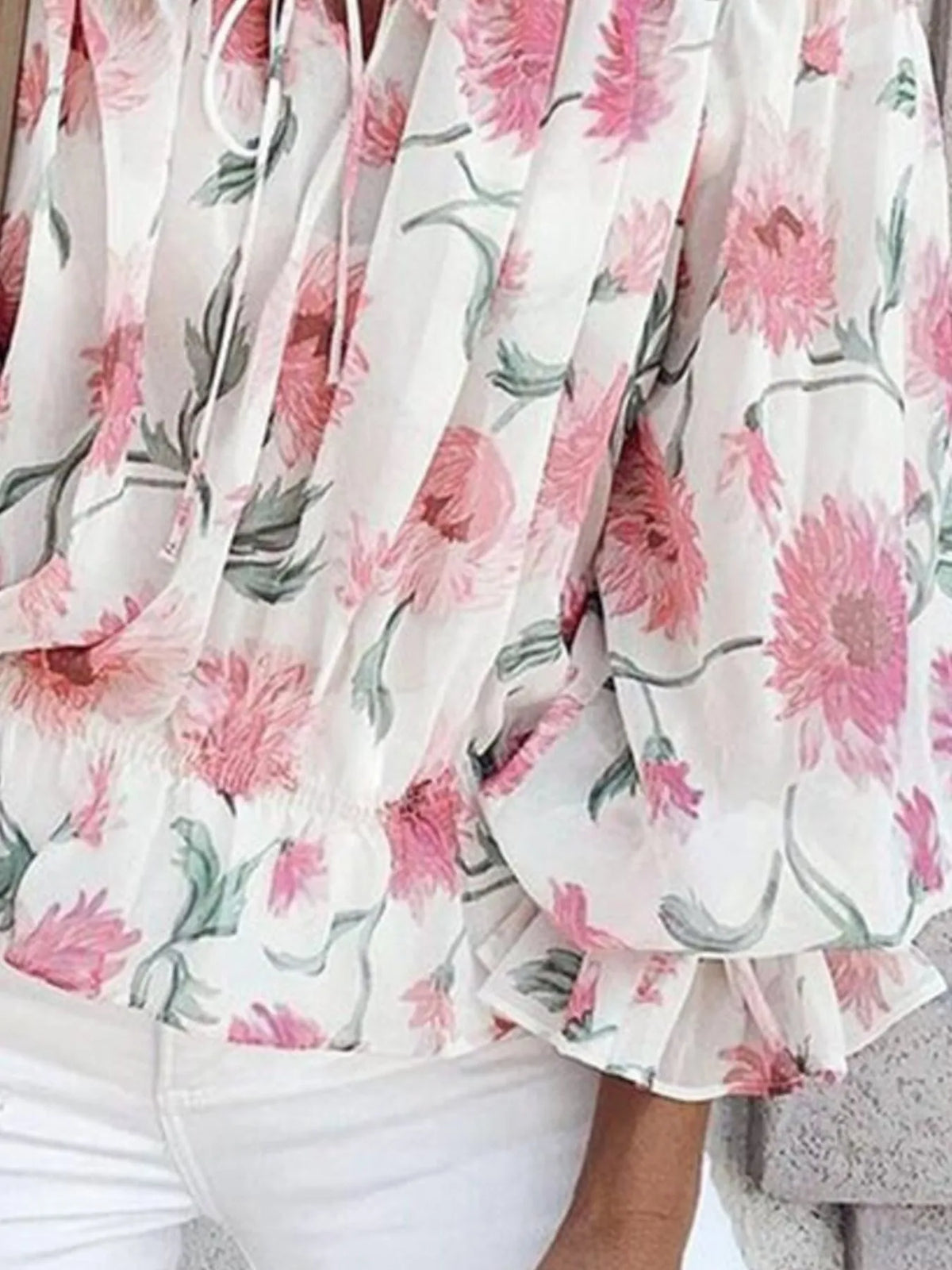 Off-Shoulder Floral Print Blouse - Ladyez