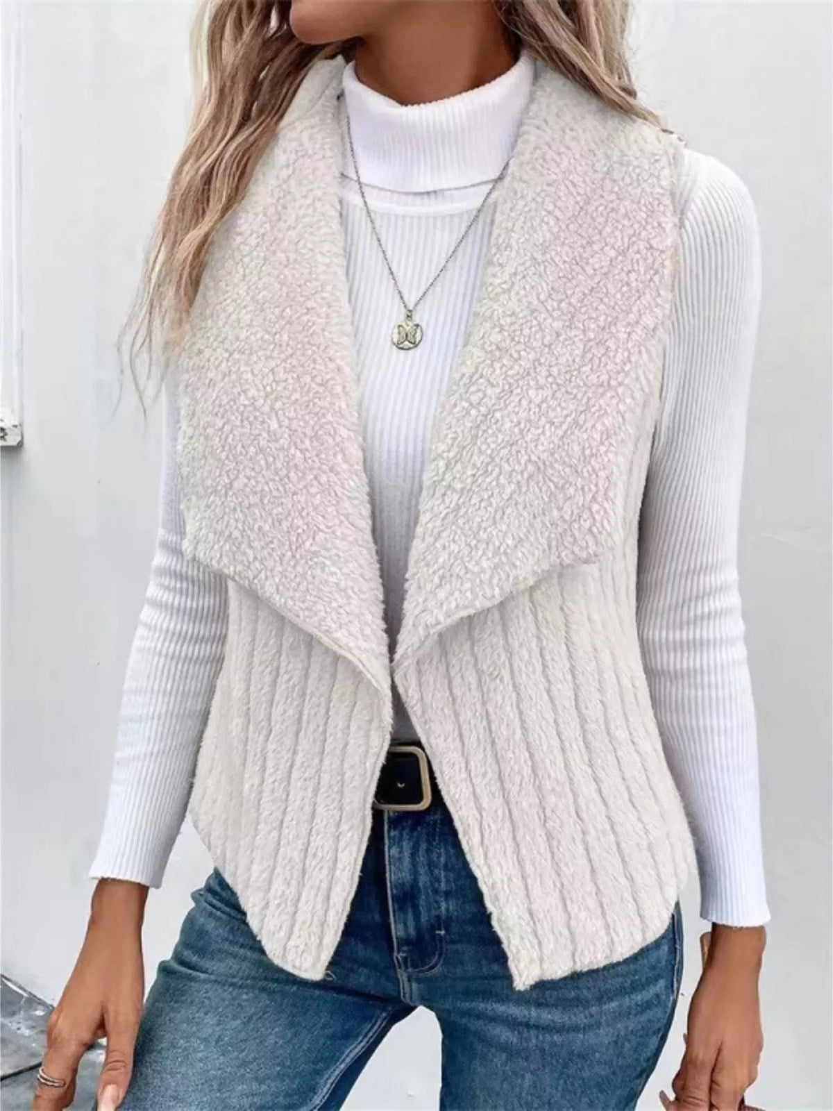 Cozy Fleece Open Front Vest Coat
