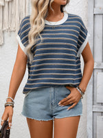 Striped Round Neck Short Sleeve Sweater