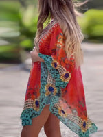 Floral Print V-Neck Cover Up - Ladyez