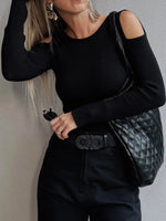 Ribbed Knit Cold Shoulder Sweater
