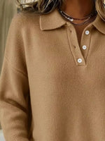 Full Size Half Button Collar Drop Shoulder Sweater Plus Size