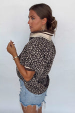 Gingham Striped Patchwork Half Zip Blouse