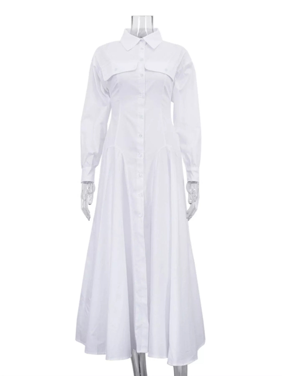Button Front Long Sleeve Maxi Shirt Dress
