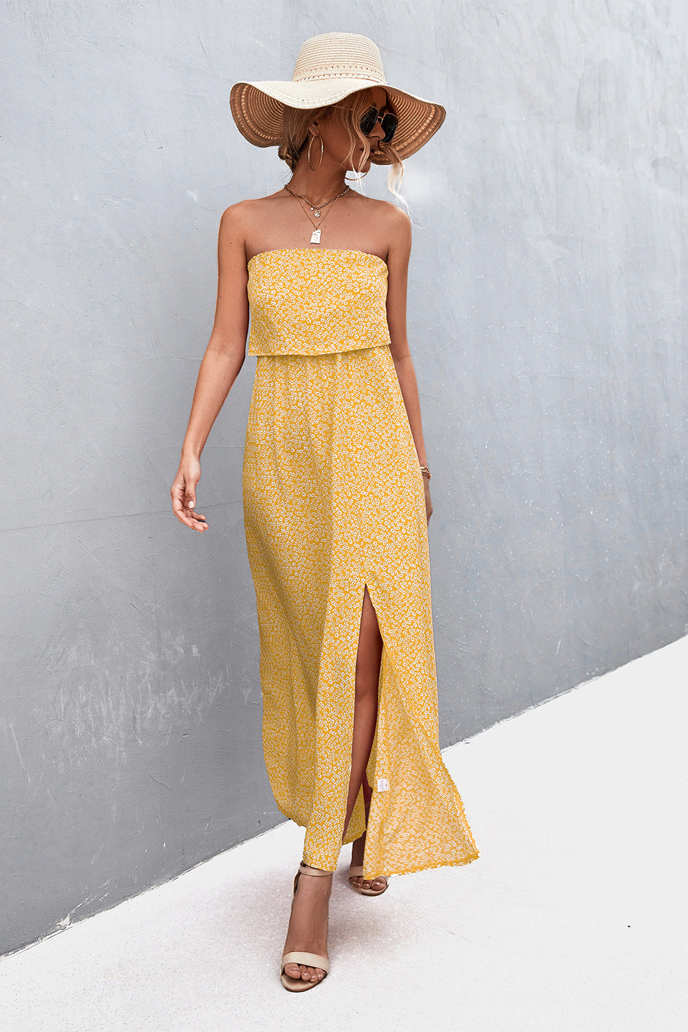Strapless Split Maxi Dress - Ladyez
