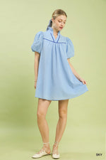 Umgee Puff Sleeve Textured Babydoll Dress