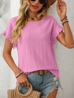 Mandy Eyelet Round Neck Short Sleeve Top - Ladyez