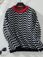 Wavy Striped Round Neck Sweater