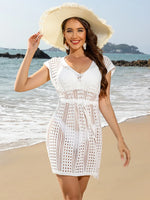 Openwork V-Neck Cap Sleeve Cover-Up - Ladyez