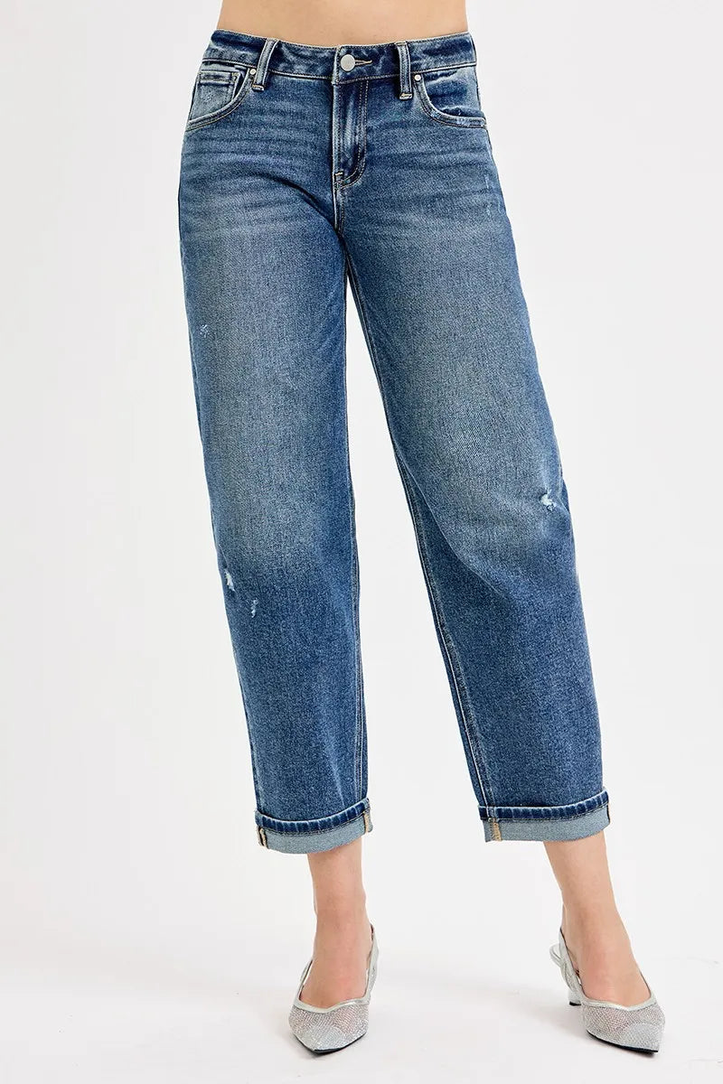RISEN Full Size Low Rise Crop Boyfriend Jeans Plus Size - Ladyez
