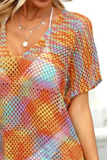Angel Wings Openwork Contrast Short Sleeve Cover-Up - Ladyez