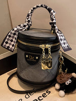 Bucket Crossbody Bag with Scarf Accent