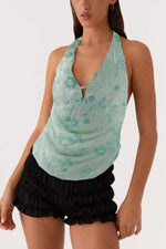 Bead Embellished Halter Neck Tank