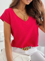V-Neck Short Sleeve T-Shirt - Ladyez