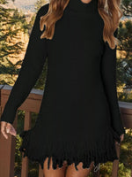 Fringe Turtleneck Long Sleeve Sweater Dress