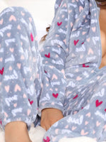 Printed Zip Up Long Sleeve Hooded Lounge Jumpsuit - Ladyez