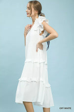 Umgee Textured Ruffle Sleeve Tiered Midi Dress