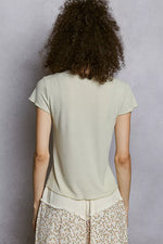 POL Round Neck Short Sleeve Crop T-Shirt with Lace Trim