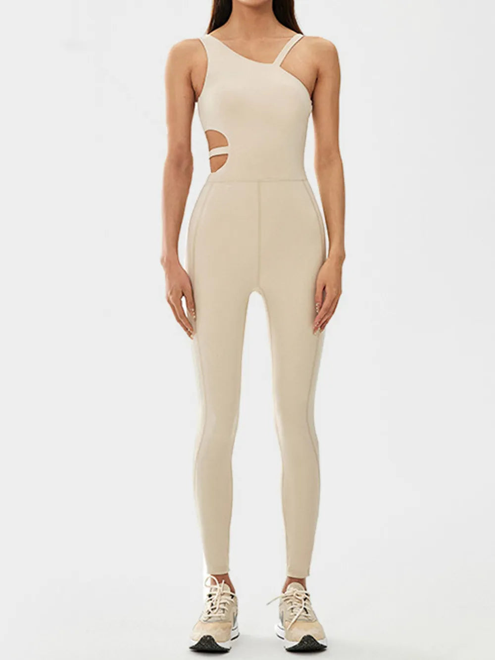Cutout Asymmetrical Neck Active Jumpsuit - Ladyez