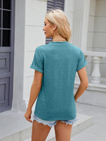 Florira Notched Short Sleeve T-Shirt - Ladyez