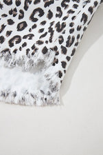 Leopard Frayed Hem Denim Shorts