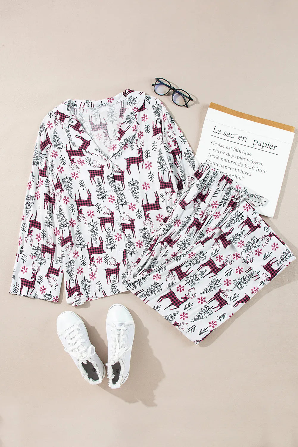 Printed Long Sleeve Top and Drawstring Pants Lounge Set - Ladyez