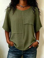 Full Size Texture Round Neck Half Sleeve Blouse Plus Size