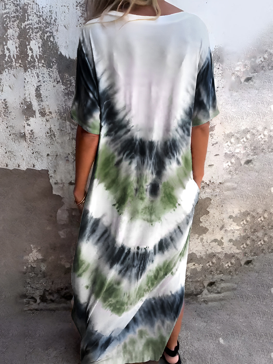 Full Size Pocketed Tie-Dye Short Sleeve Dress - Ladyez